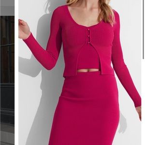 2-in-1! Body contour ribbed button-front cardigan set WITH CAMI